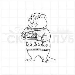 Штамп "Бобёр с печеньем", 4х6 см (Скрапклуб)