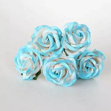 Букет огромных роз "Бирюзовый с белым. С закругленными лепестками", 4 см, 5 шт (Craft)