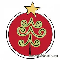 Резиновый штамп на деревянной основе "Елка в красном шаре"