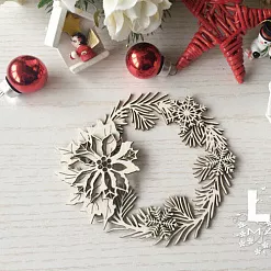 Чипборд "Веночек с пуансетией", 8 см (LeoMammy)