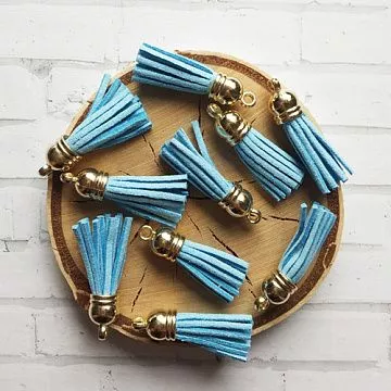 Набор украшений "Кисточки голубые с золотым колпачком"