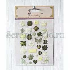 Набор наклеек "Пуговички", оливковые (Lantiquite) Набор наклеек "Пуговички", оливковые (Lantiquite)