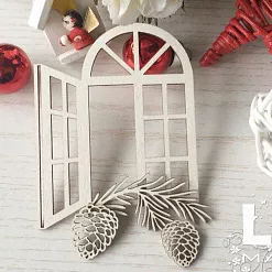 Чипборд "Окно с сосновой веточкой и шишками" (LeoMammy) Чипборд "Окно с сосновой веточкой и шишками" (LeoMammy)
