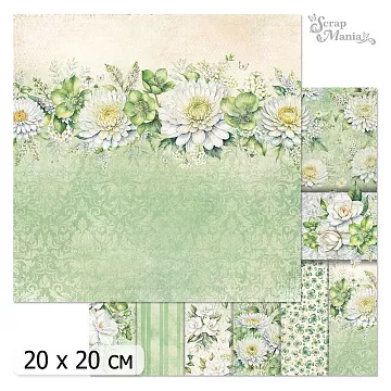 20х20 Бумага "Цветочный вернисаж. Зеленый. Дизайн-Обложка" (ScrapMania)
