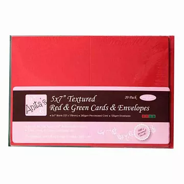Набор текстурированных заготовок для открыток 12,7х17,8 см "Красные и зеленые" с конвертами, 20 шт (DoCrafts)