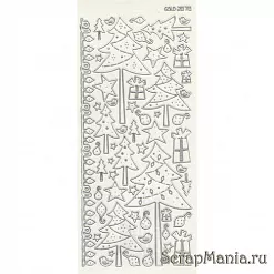 Контурные наклейки "Новогодние елки с точками", цвет белый с серебром (JEJE) Контурные наклейки "Новогодние елки с точками", цвет белый с серебром (JEJE)