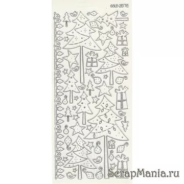 Контурные наклейки "Новогодние елки с точками", цвет белый с серебром (JEJE)