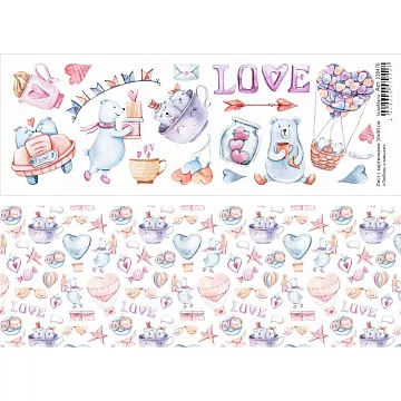 Лист с картинками 10х30 см "Любовь и мишки" (ScrapMania) Лист с картинками 10х30 см "Любовь и мишки" (ScrapMania)