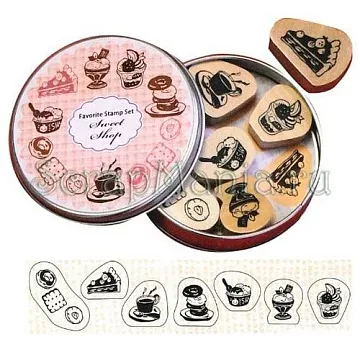 Набор штампов в жестяной коробочке "Сладости" (Kodomo no kao)