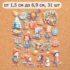 Набор тканевых высечек "Снежинки-мандаринки", 31 шт (ScrapMania)