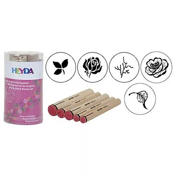 Набор резиновых штампов на деревянной основе "Розы и листья" (Heyda)