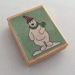 Резиновый штамп на деревянной основе "Белый мишка"