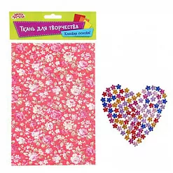 Ткань на клеевой основе 21х14,5 см "Розы на красном фоне" Ткань на клеевой основе 21х14,5 см "Розы на красном фоне"