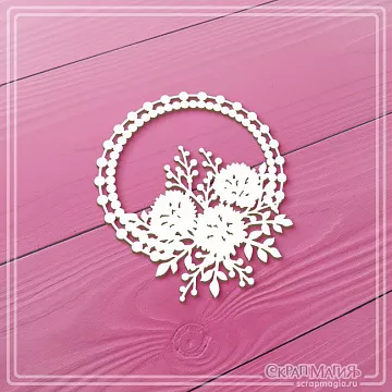 Чипборд "Круглая ажурная рамка с цветами", 6,1х6,9 см (СкрапМагия)