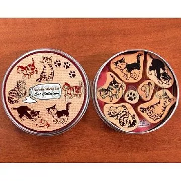 Набор штампов в жестяной коробочке "Кошки" (Kodomo no kao)