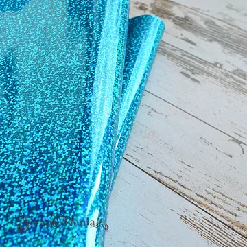 Отрез экокожи 30х69 см "Глянцевый глиттер. Голубой" (Pty Китай)
