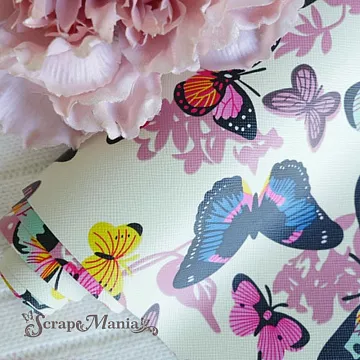 Отрез экокожи 30х69 см "Разноцветные бабочки на желтом" (Pty Китай)