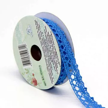 Лента кружевная хлопковая "Синяя", ширина 1,2 см, длина 3 м (Рукоделие)