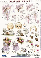 Аппликация бумажная вырубная "Девочки и кошки", А4