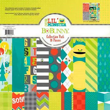 Набор бумаги 30х30 см с наклейками "Our lil' monster", 18 листов (BoBunny)