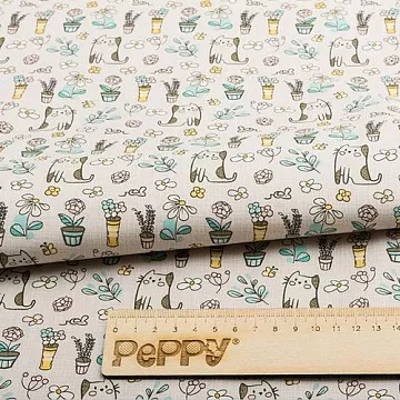Отрез ткани 50х55 см "Мартовская песня. Коты на бежевом " (Peppy)