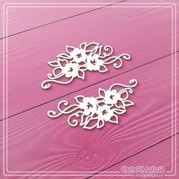 Чипборд "Цветы с завитками", 3х7 см (СкрапМагия)