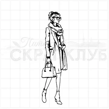 Штамп "Девушка с сумкой", 2,6х9,5 см (Скрапклуб)
