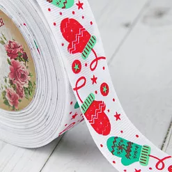 Лента репсовая "Варежки на белом", ширина 2,5 см, длина 1 м (АртУзор)