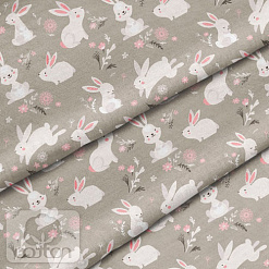 Отрез ткани 79х50 см "Зайки на бежевом" (Cotton)