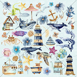Набор бумаги 30х30 см "У синего моря", 10 листов (Summer Studio)