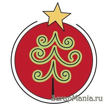 Резиновый штамп на деревянной основе "Елка в красном шаре"