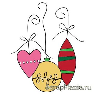 Резиновый штамп на деревянной основе "Елочные игрушки"