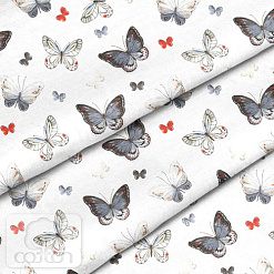 Отрез ткани 79х50 см "Бабочки на белом" (Cotton)
