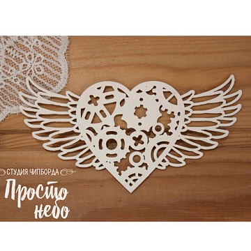 Украшение из чипборда "Сердце с крыльями" (Просто небо)